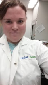 Here I am in the lab at UQAM! I was taking a break from processing water samples collected during the MSM 46 Merian cruise. Wearing a lab coat is awesome! Taken in December 2015. (Credit: Nicole Marshall)