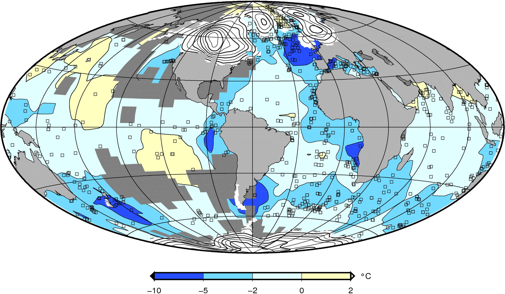 Globale Karte der MARGO-Temperaturunterschiede für den Nordwinter/Südsommer
